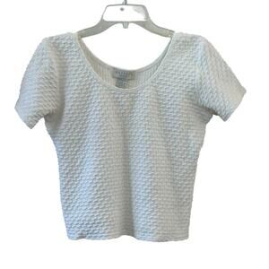 Vintage Minimalist Express Tricot Women's Short Sleeved White Textured Top Large